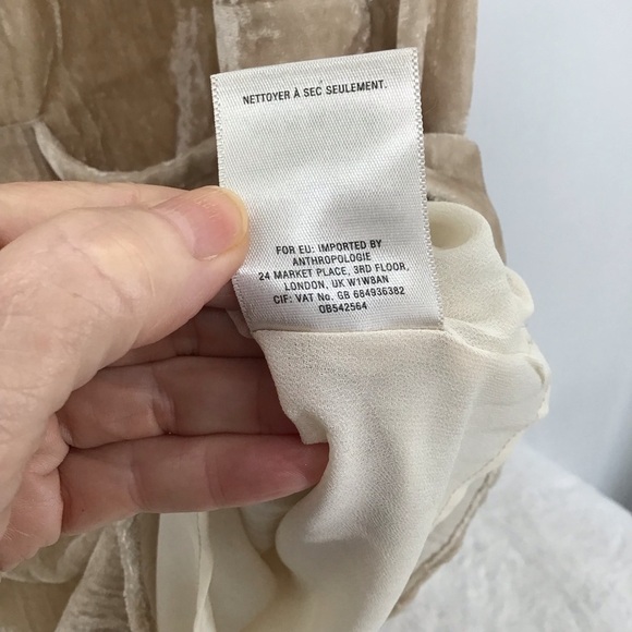 Anthropologie Floreat Crinkle Velvet Dress Casual Career Champagne Size XS - Picture 2 of 10